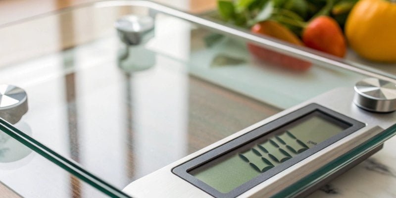 Precision of Digital Weighing A close-up shot of a digital scale display showing a very specific weight with decimals.
