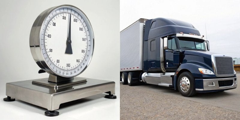Digital vs Analog Weighing Machine A modern digital truck scale versus a simple analog bench scale