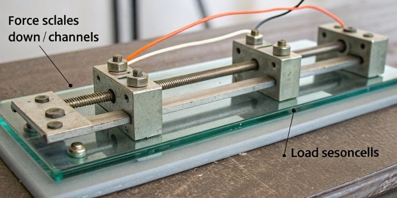 How a Glass Scale Works A diagram showing how force travels through a glass scale to the load cells