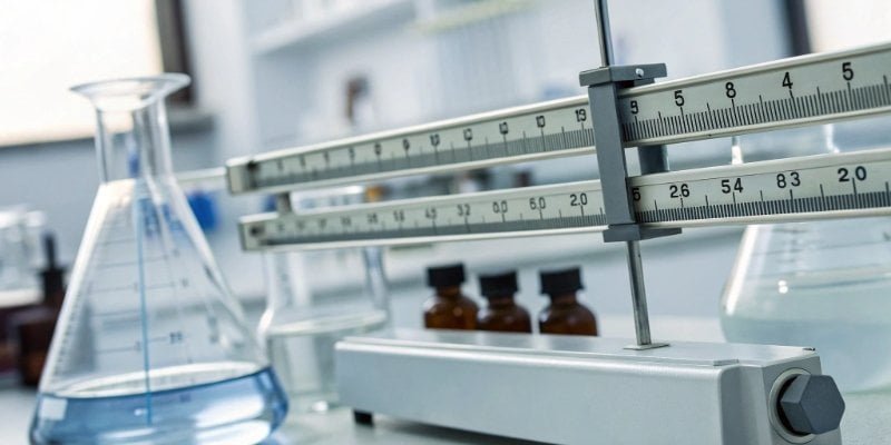 Close-up of a high-precision lab scale display showing multiple decimal places