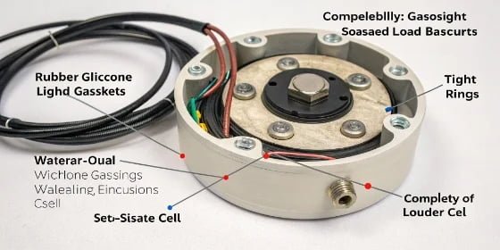 Anatomy of a watertight industrial scale A diagram showing the internal components of a watertight load cell with gaskets and seals highlighted.