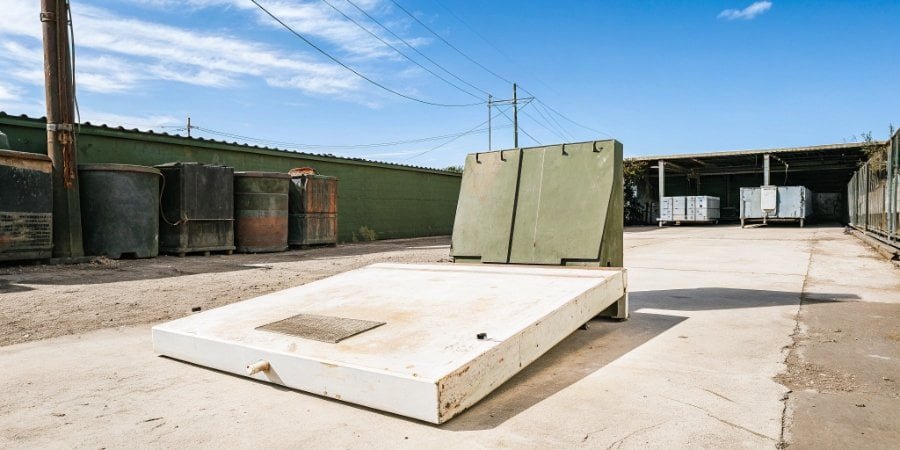 An old but functional truck scale in an industrial yard