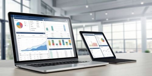 Cloud-Based Inventory Management A collage of devices (laptop, tablet, phone) all showing the same inventory dashboard