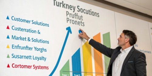 A graph showing upward trends for profit, customer satisfaction, and market share.
