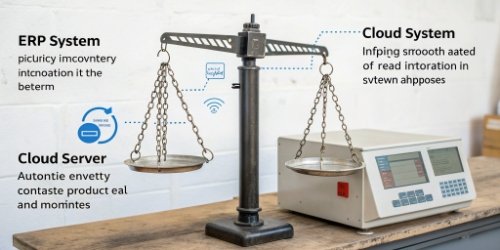 A diagram showing a weighing scale sending data to an ERP system, MES, and a cloud server.
