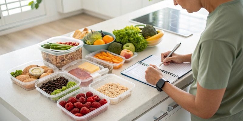 Meal Planning A person planning meals for the week with groceries
