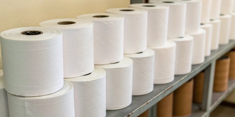 Cash Register Paper Rolls A stack of cash register paper rolls