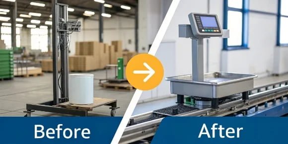 Weighing System Improvement alt text="A before-and-after graphic showing a manual process becoming automated and data-driven with custom software"
