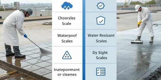 Choosing the right waterproof scale for your industry A chart or infographic guiding the choice between water-resistant, waterproof, and watertight scales based on industry.