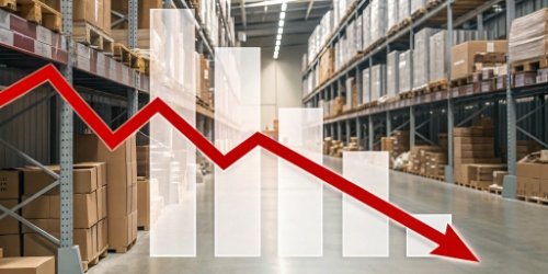 A graphic showing a downward-trending financial chart superimposed over a chaotic warehouse, symbolizing business failure.