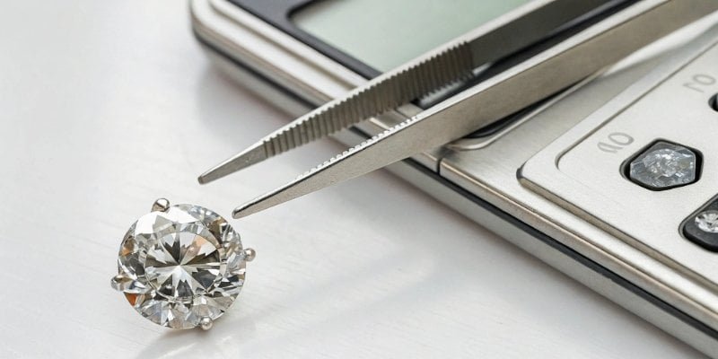 A high-precision jewelry scale weighing a diamond