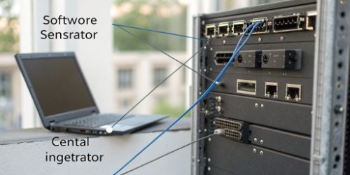 A diagram showing how different hardware and software components connect through a central integrator.