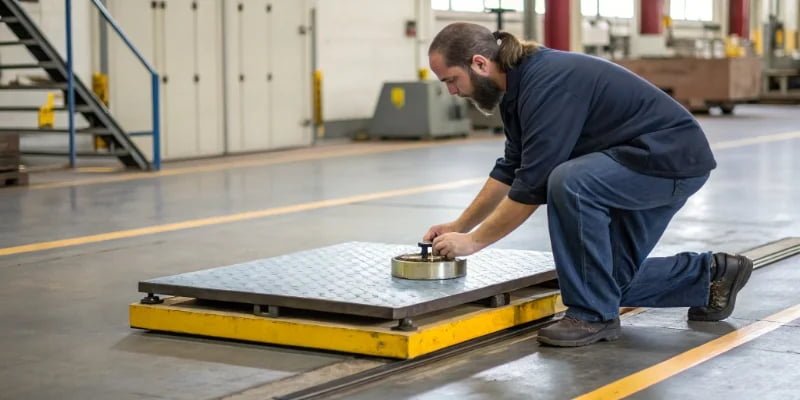 Calibrating an Industrial Scale Technician calibrating a floor scale