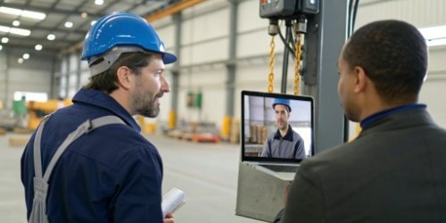A support technician helping a client with a weighing system installation over a video call