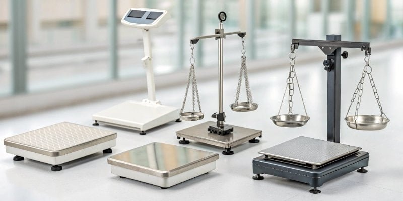 Types of Weighing Devices A collage of different types of industrial and commercial scales