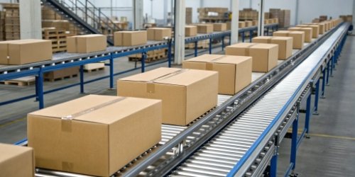 A network of boxes moving from a factory to distributors and then to customers.