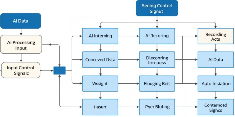 A flowchart showing AI processing input and sending control output signals