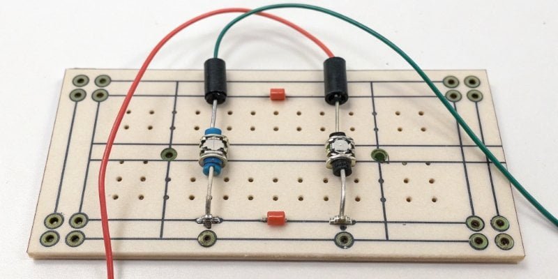 A simple circuit diagram of a quarter-bridge with one active strain gauge and three fixed resistors