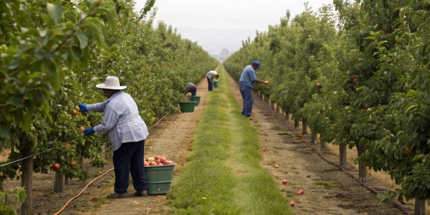 Traditional manual harvest counting with clipboards and paper