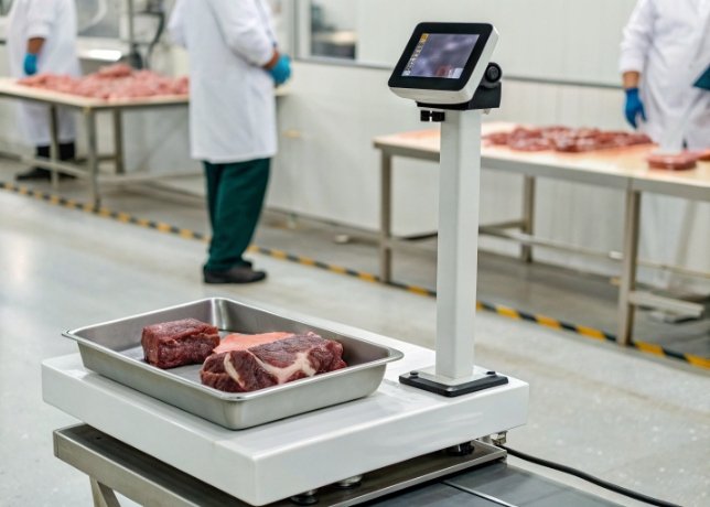 Waterproof electronic scale installed in meat processing environment with ERP connection