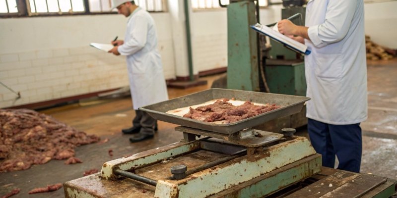 Old weighing equipment showing moisture damage and manual data recording