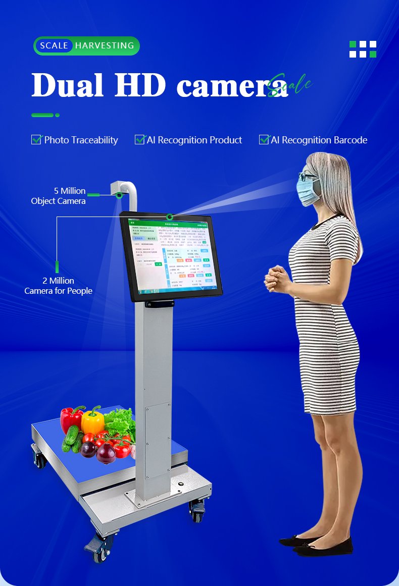 Split-screen view showing staff member and ingredients being weighed simultaneously