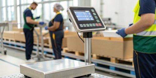 User-Friendly Smart Scale Interface A modern, user-friendly smart scale interface being used in an industrial setting.