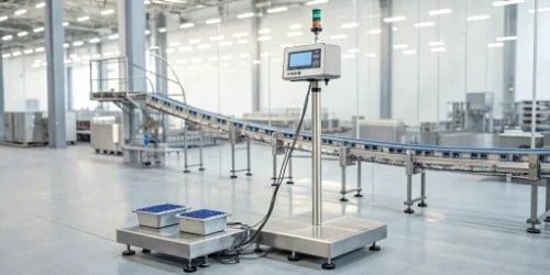 An illustration of different communication protocols connecting a weighing scale to various systems