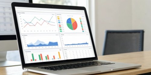 A computer screen showing intelligent weighing scale software dashboard with charts and graphs, connected to an industrial scale.