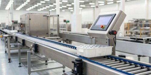 A single integrated device for weighing and labeling on a production line