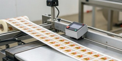 Streamlined Labeling Process with Integrated Printer A close-up of a label being printed by an integrated scale