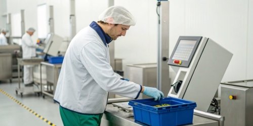 An operator efficiently using an all-in-one weigh-label station