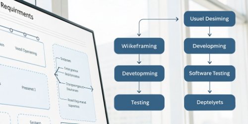 A flowchart showing the steps from requirements gathering to deployment of a user interface