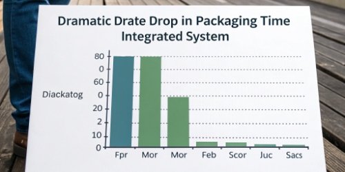 A chart showing a dramatic drop in packaging time after implementing an integrated scale