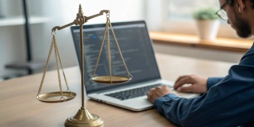 Developer controlling a scale's functions via code on a laptop