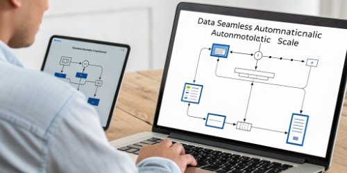 A flowchart showing data moving automatically from a scale to a computer and tablet