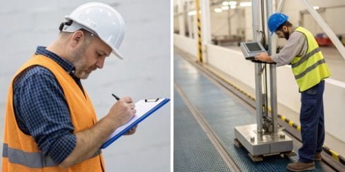 Enhanced Operational Efficiency A side-by-side comparison of a worker manually writing down weights vs an automated scale sending data to a tablet.