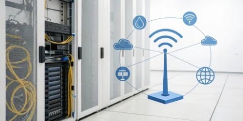 An infographic showing technology streams like 5G, edge computing, and sensor fusion flowing into a central smart scale icon.