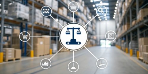 A diagram showing different software development opportunities branching out from a central programmable weighing scale icon.