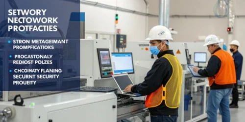 Safe Use of Connected Weighing Technology Factory workers interacting safely with modern industrial equipment