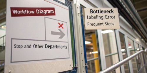 How Labeling Mistakes Hurt Efficiency A workflow diagram with a red 'X' showing a bottleneck caused by a labeling error