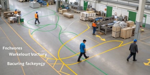Inefficient Factory Layout A spaghetti diagram showing inefficient movement on a factory floor