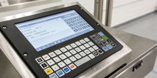 Fast Data Input on Scale Close-up of an on-screen QWERTY keyboard on an industrial scale