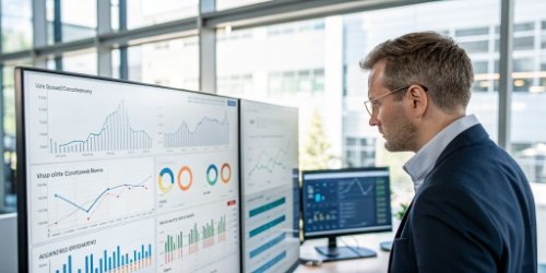 Enhancing Decision Making with Scale Data A manager looking at a dashboard with graphs and charts sourced from scale data