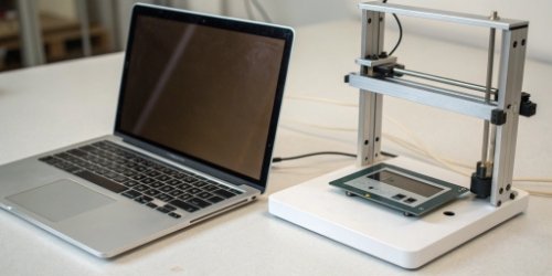 A simple setup of a programmable scale connected to a laptop, representing a rapid prototyping environment for new software ideas.