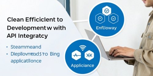 An infographic showing a clean, efficient workflow from development to deployment with API integration