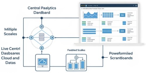 A diagram showing data from multiple scales feeding into a central analytics dashboard