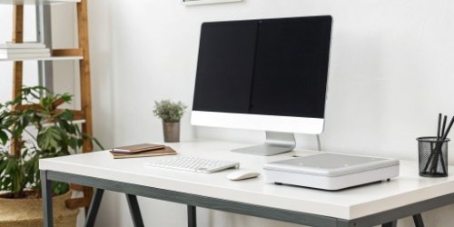 Efficient and Streamlined Weighing Station A clean, uncluttered workstation with just a single OS-powered scale, replacing a scale, PC, monitor, and keyboard