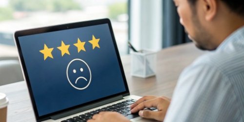 Hidden Costs of Labeling Errors A customer leaving a one-star review on a computer screen due to receiving the wrong product