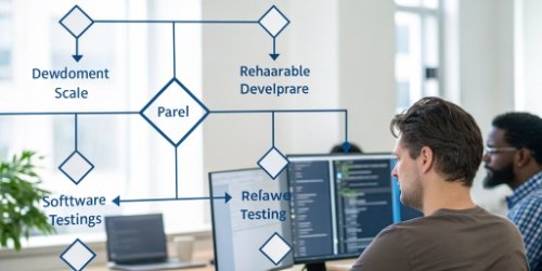 Enhancing Development with Scales A flowchart showing a streamlined software development lifecycle, featuring a programmable scale.